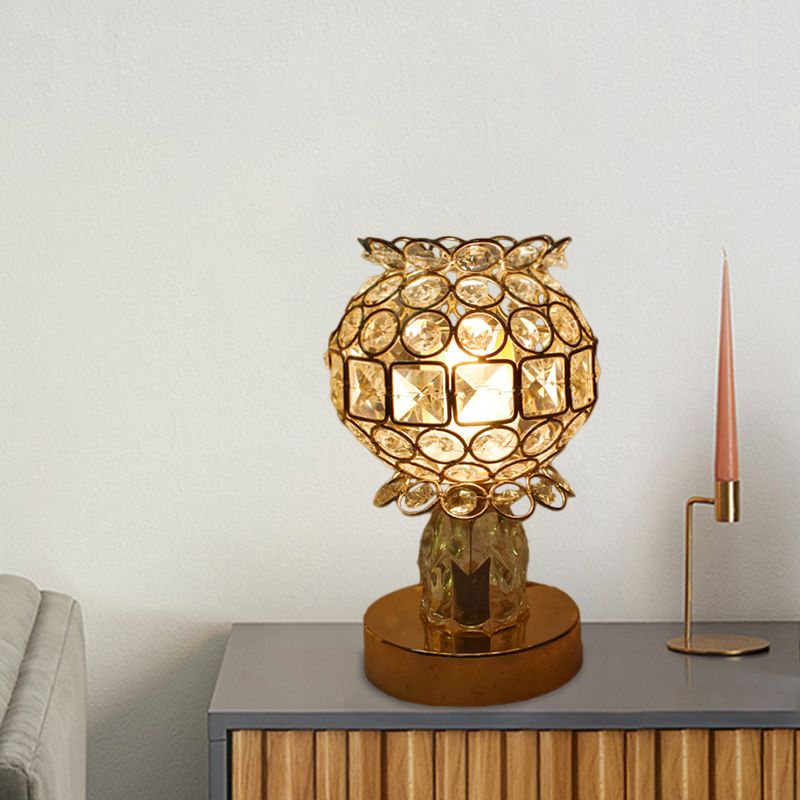 Cuboid/Globe/Crown Desk Light Contemporary Crystal Embedded Single Bedroom Night Table Lamp in Gold