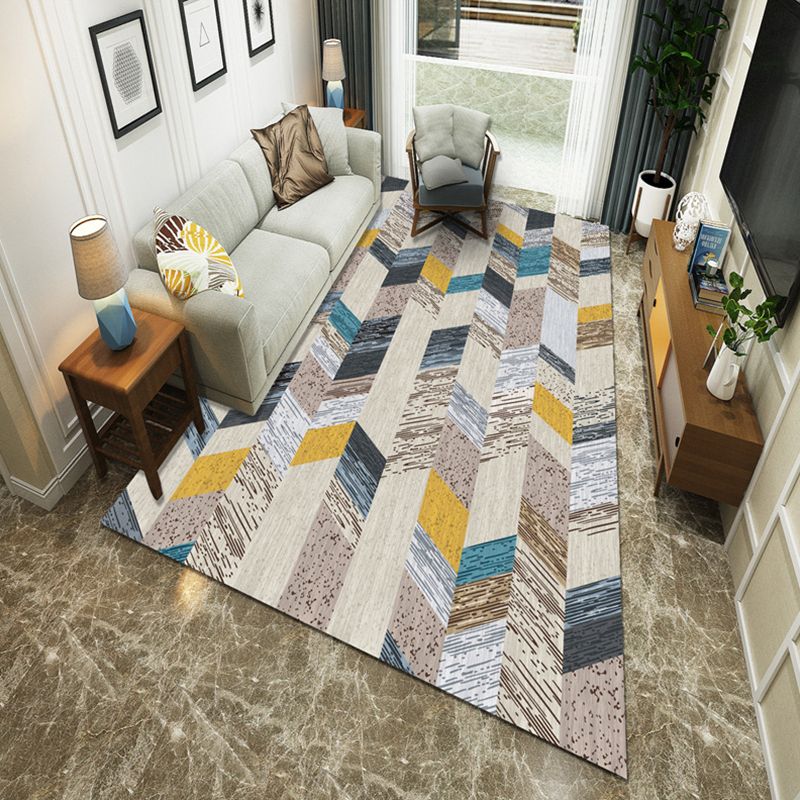 Modernist Geometric Block Rug Multicolor Synthetics Rug Stain Resistant Washable Non-Slip Rug for Family Room