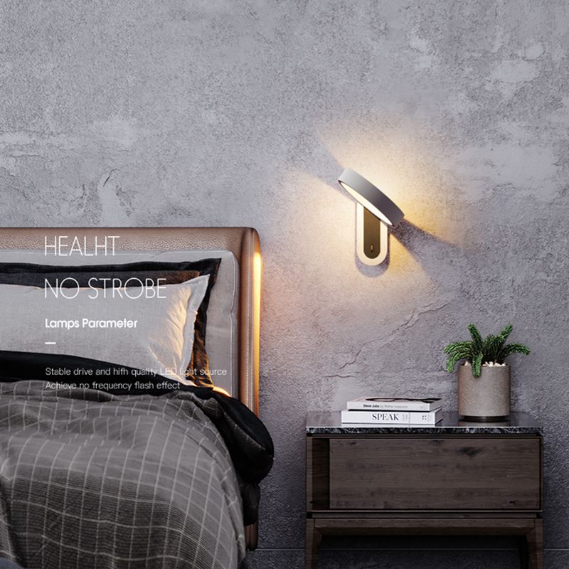 Round Shade Metal Wall Sconce Modern Style Single Light Wall Mount Lighting in Gray