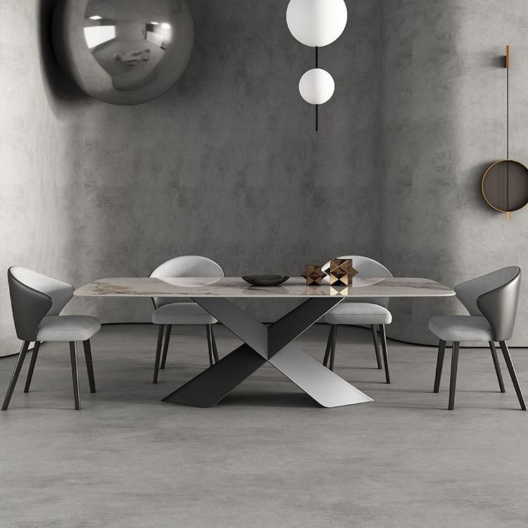 Modern Sintered Stone Dining Set with Rectangle Tabale and Metal Base Dining Room Furniture Set
