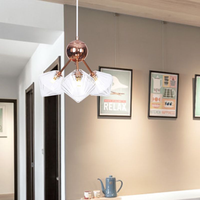 Diamond Living Room Chandelier Lampe Ambre / Verre transparent 3/9/12 LUMIÈRES STYLE DE FARME ALLUMAGE, 13 "/27,5" / 34 "de large