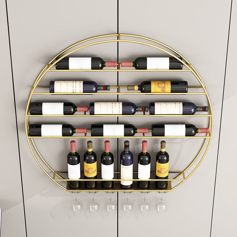 Iron Wall Mounted Wine Bottle & Glass Rack Modern Round Wine Rack