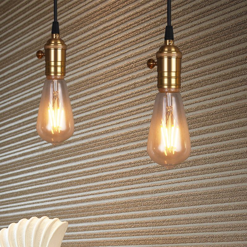 Brass Finish 1 Head Suspension Lamp Vintage Industrial Metal Bare Bulb Pendant Light for Restaurant