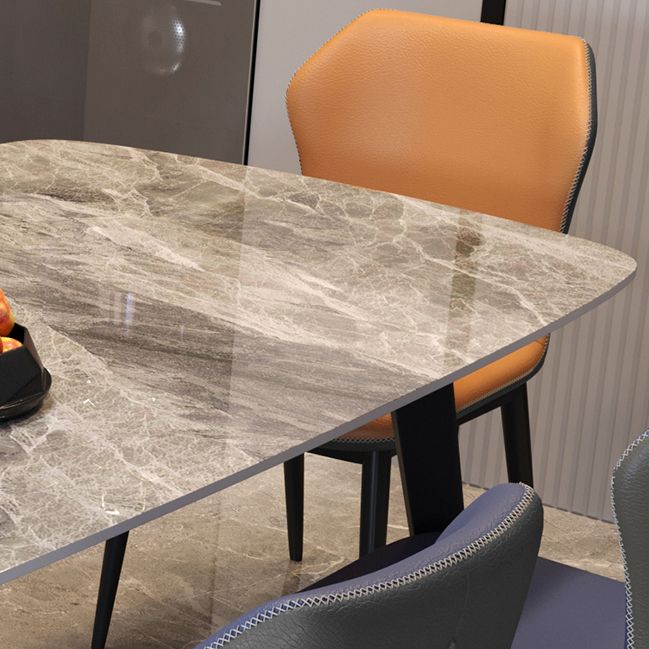 Modern Style Dining Table Sintered Stone Rectangle Table with Metal Base