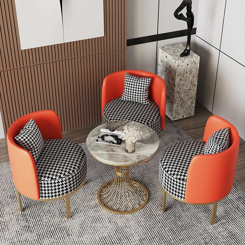 Modern Round Dining Table for Kitchen Glossy Grey Dinette Table with Metal Base