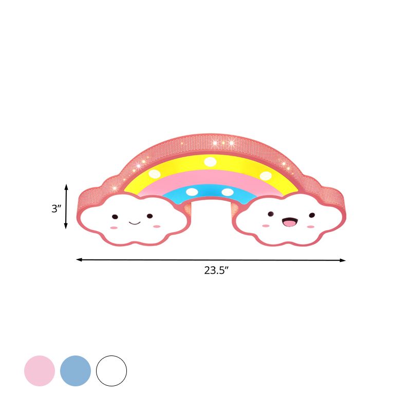 Lámpara de techo de hierro ahuecada con arcoíris, accesorio de montaje empotrado LED rosa/blanco/azul de dibujos animados para habitación de niños