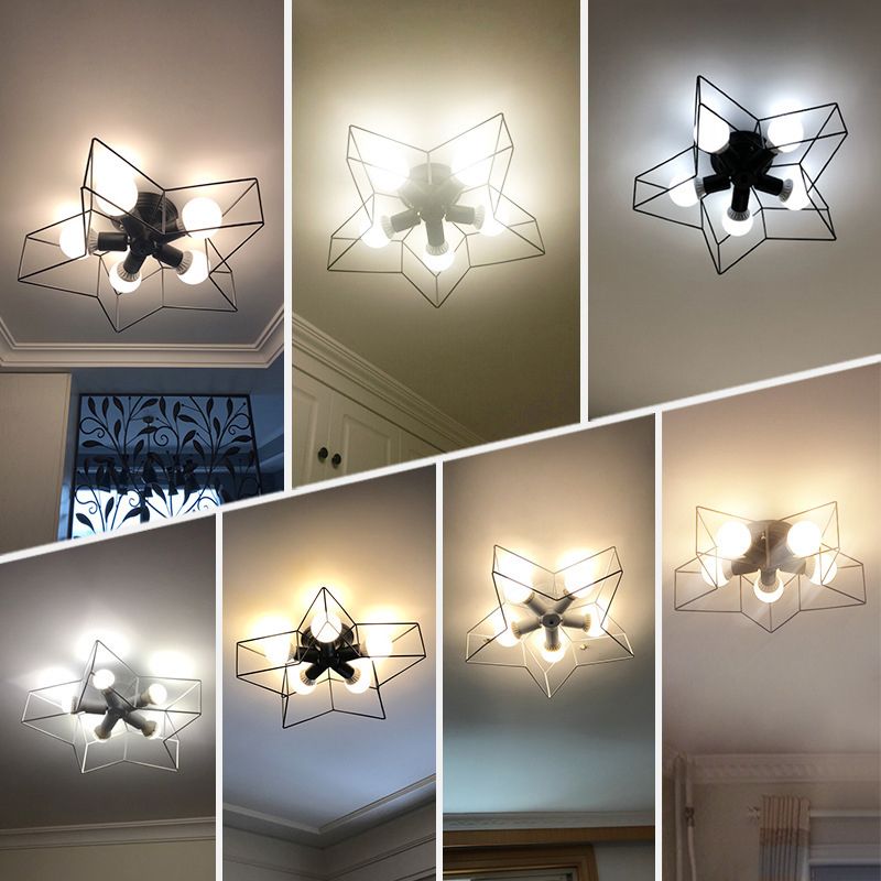 Star Metal Semi Flush Mount Plafond Light Industrial 5 Lights Living Room Semi Flush Plafond Light