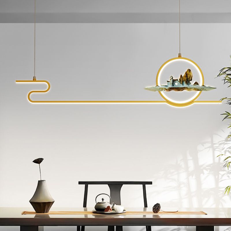 Contemporary Linear Pendant Lighting Fixtures Metal 2 Light Island Light Fixtures