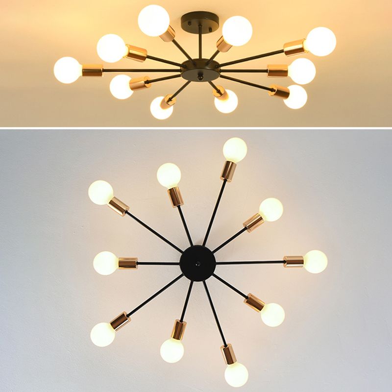 Blootgestelde metalen semi-gemonteerde verlichting Loft-stijl woonkamer semi-inbouwlamp in zwart