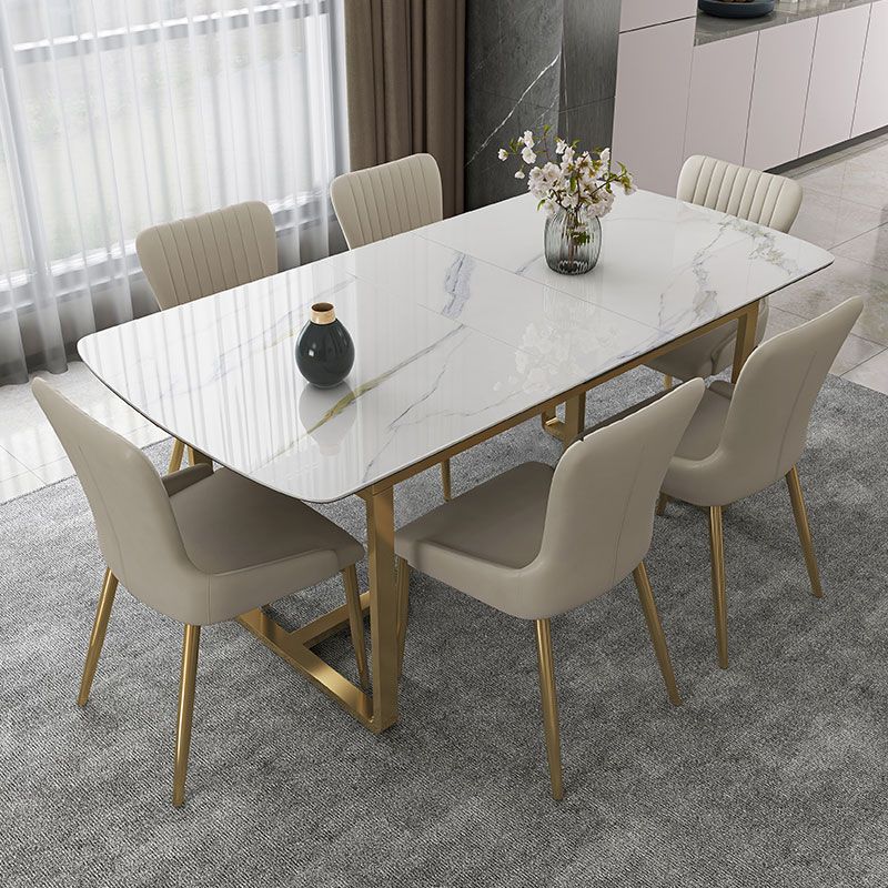 Glam 1/4/5/7 Pieces Dining Table Set with White Sintered Stone Top Scalable Dinette Set