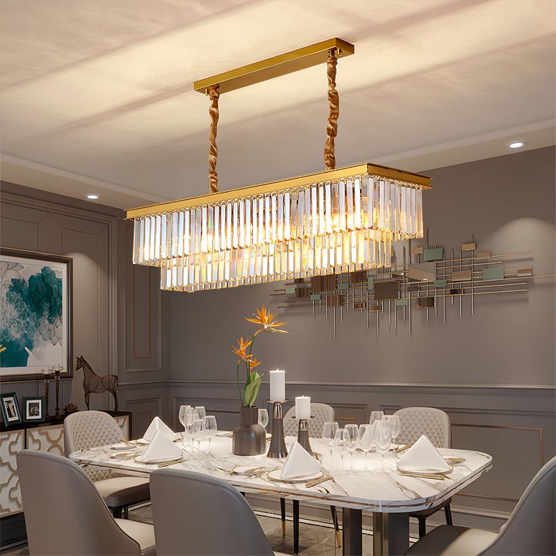 Contemporary Rectangle Ceiling Lamp Fixtures Crystal Prisms Island Pendant