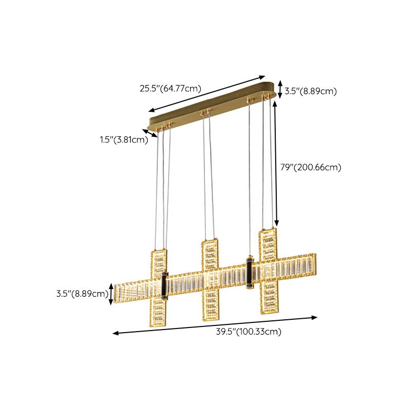 Contemporary Island Light Fixtures Linear LED Hanging Lamp with Crystal for Dining Room