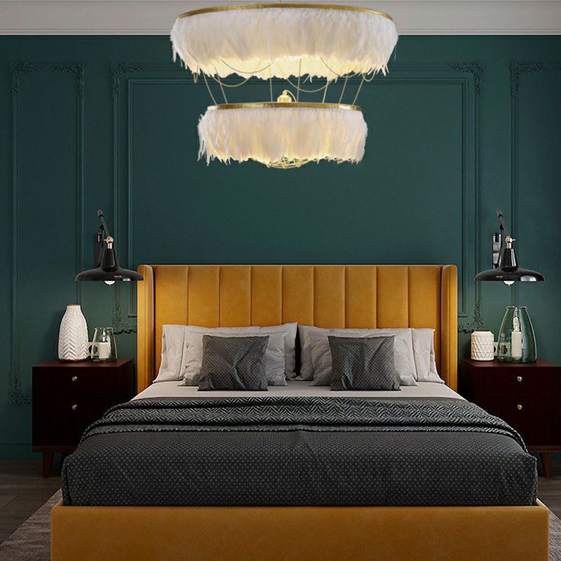 Hand-Woven Chandelier Minimalist Feather Shade Bedroom Living Room Pendant Lighting