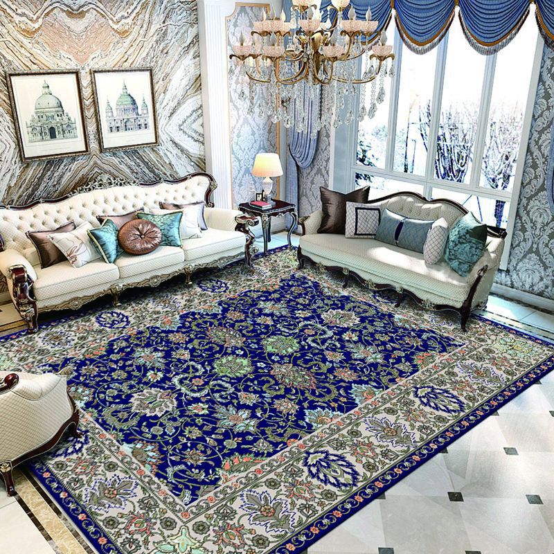 Dark Red Extravagant Rug Polyester Graphic Area Rug Non-Slip Backing Rug for Drawing Room