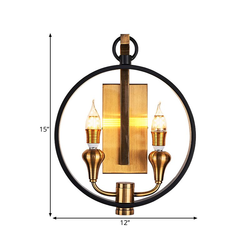 Black Ring Sconce Lighting Farmhouse Style Metal 2 Heads Corridor Mur Murd Murded Lampe avec une ampoule nue