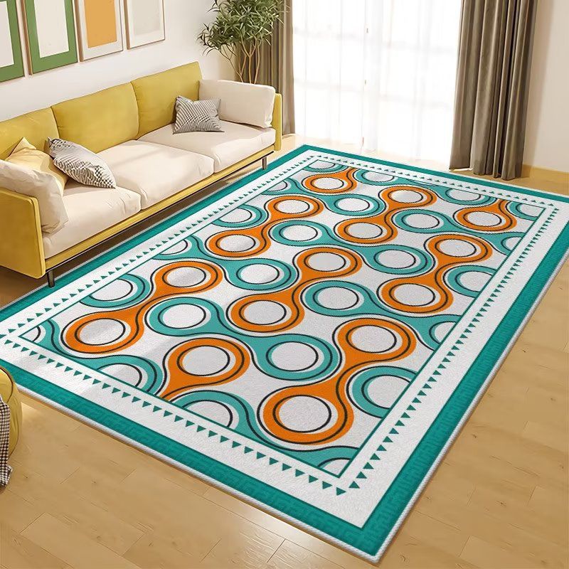 Orange Modern Carpet Polyester Check Patern Carpet Washable Carpet for Home Decor