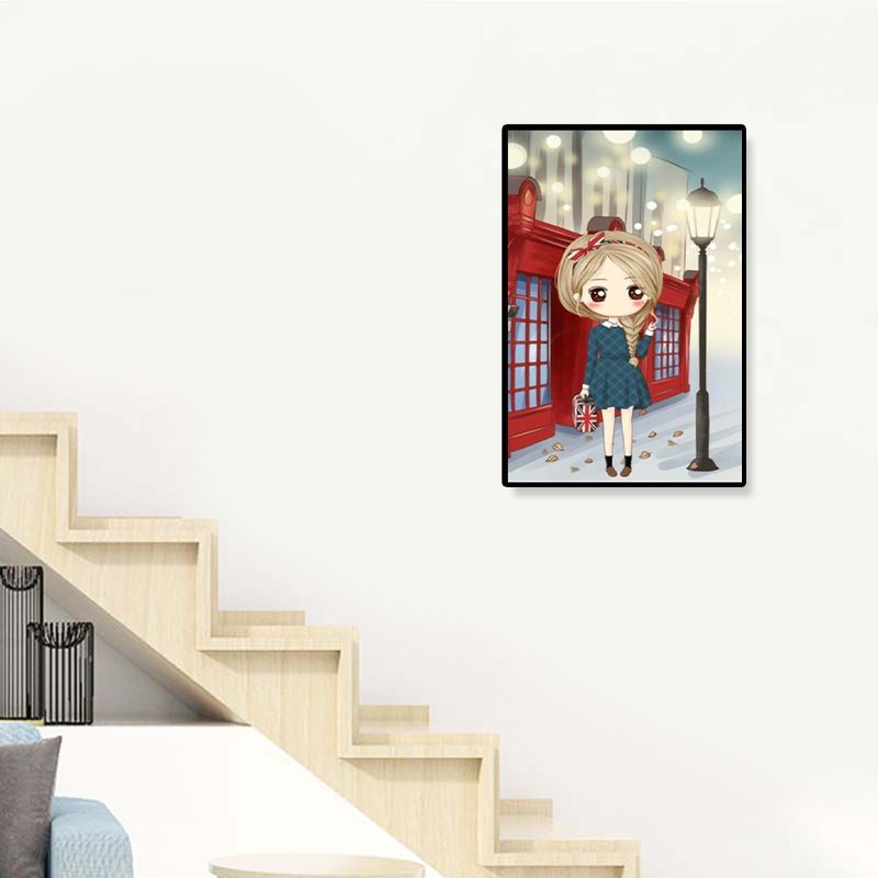 Cartoon Young Girl Art Print Soft Color Figure Drawing Canvas for Bedroom, Multiple Sizes