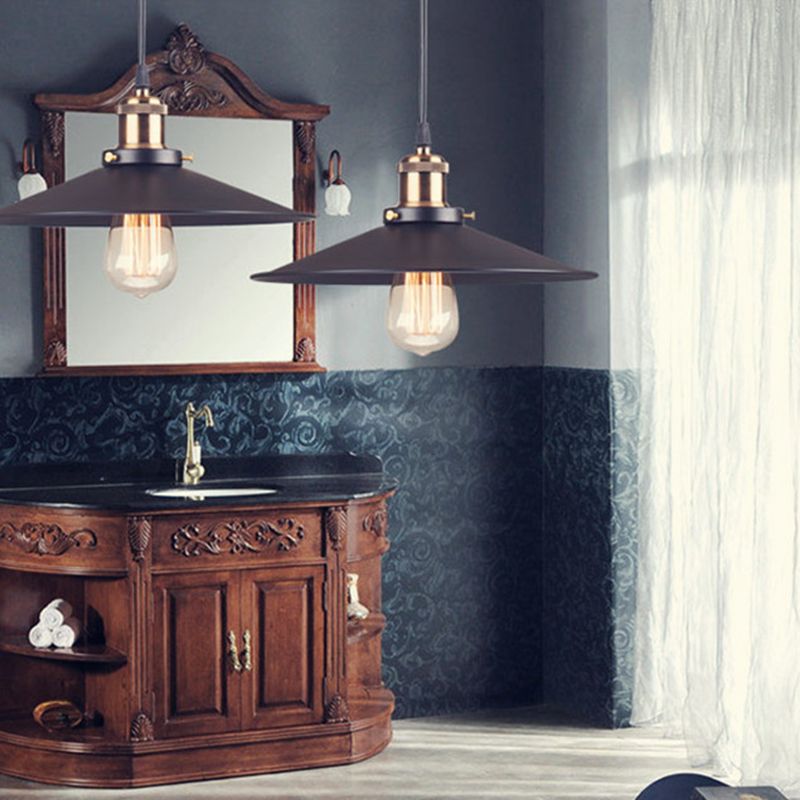 Zwarte schotelschaduw hanglamp retro metalen metalen lamp hangende lamp voor slaapkamer