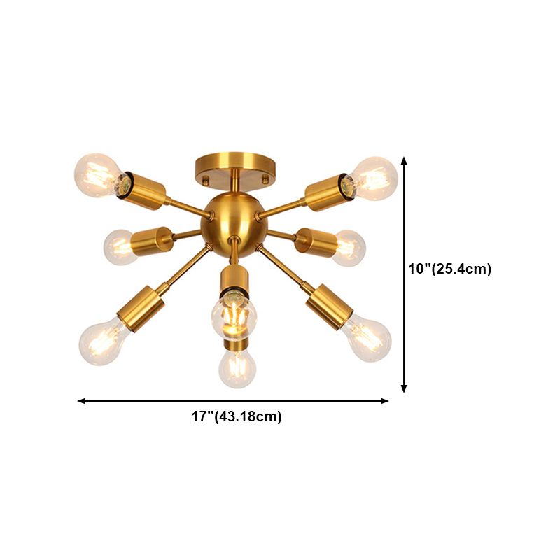 Vintage Spread Ceiling Light Fixture Metal Ceiling Mounted Light in Gold