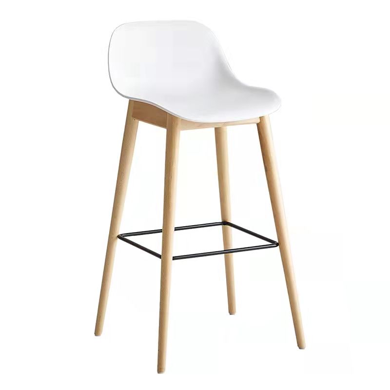 Scandinavian Armless Bar Stools Plastic Low Back Barstool with 4 Beech Legs