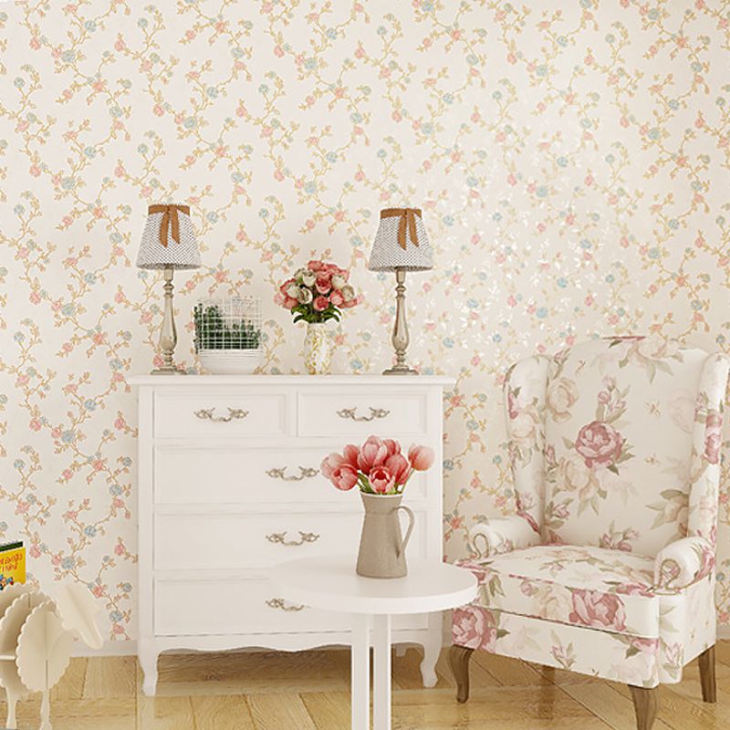 Non-Woven Material Wallpaper Roll Peony Flower Semi-Gloss Wall Decor for Living Room