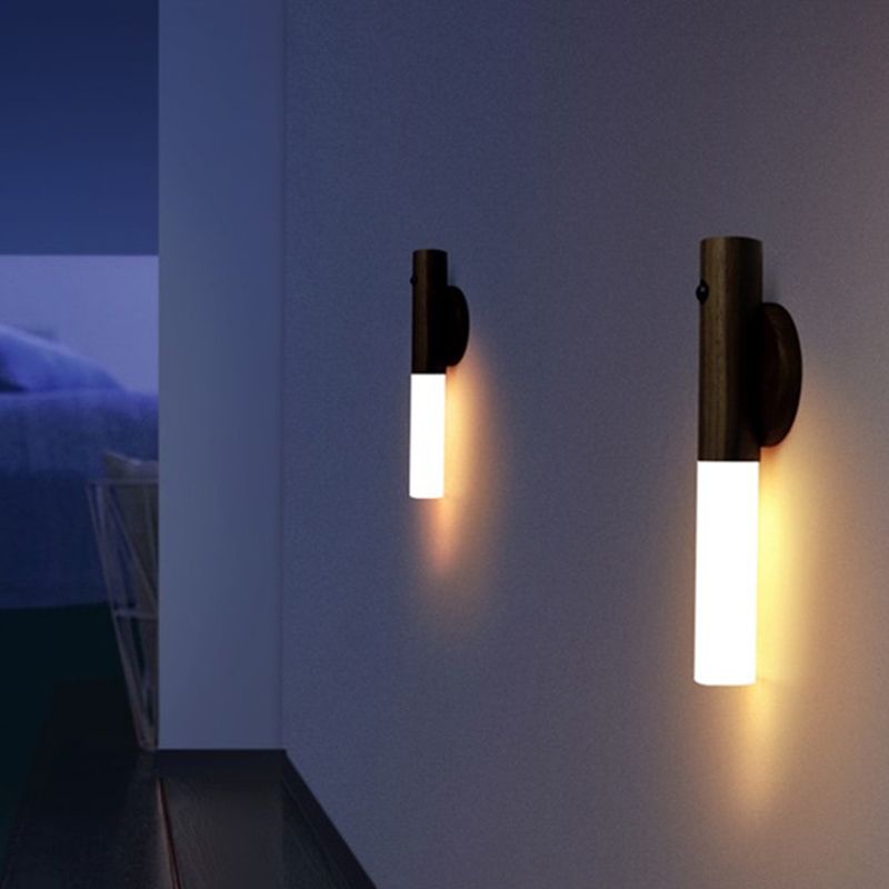 Wood Cylinder Wall Sconce Lighting Modern Style 1 Light Wall Lamps