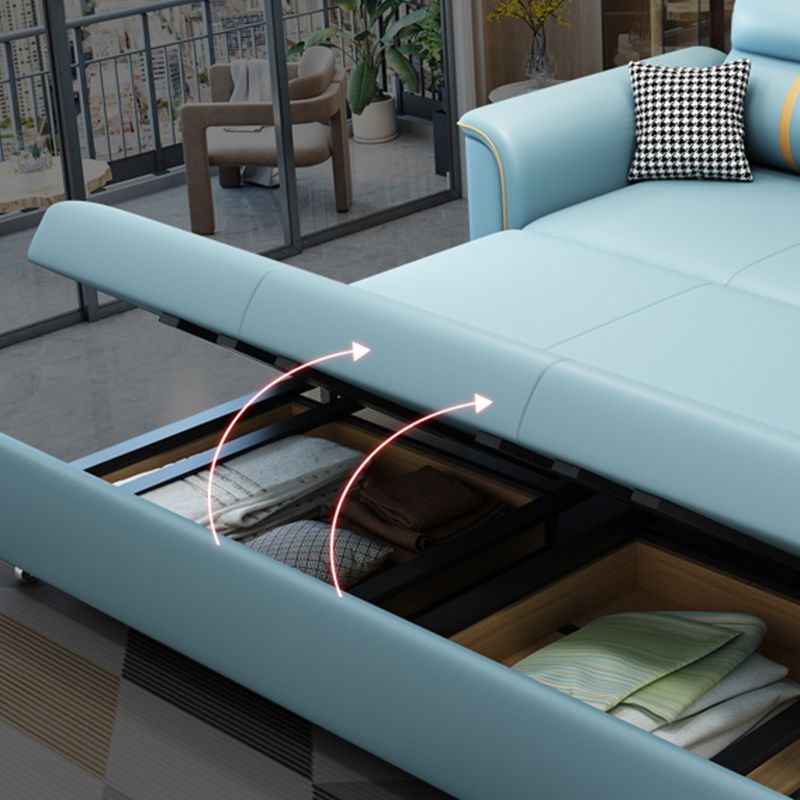 Faux Leather Sofa Bed with Pillows Sofa in Azure with Storage