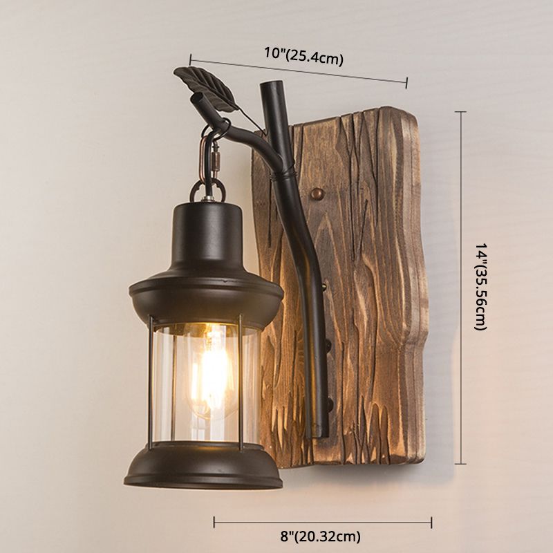 Kreativer Branchmodellierung Wandleuchte transparenter Glasschatten Industriestil Retro Wandleuchte in Schwarz