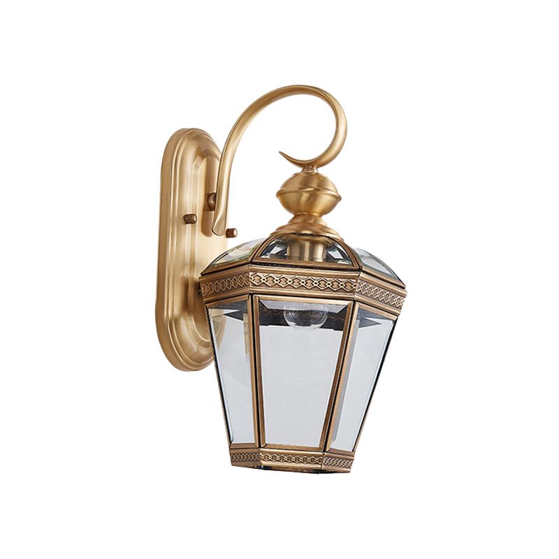 Light con parete con pala conica a 1 luce Vintage Antique Ottone trasparente Lampada a parete in vetro per esterno