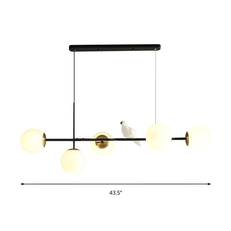 Industrial 5-Light Island Pendant with Amber/Milky White/Smoke Grey Glass Shade Brass Sphere Ceiling Light with Adjustable Cord