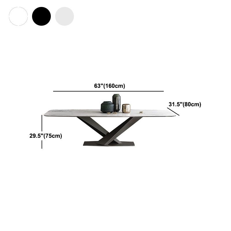 Sintered Stone Table for Restaurant Industrial Rectangle Dining Table Metal Pedestal
