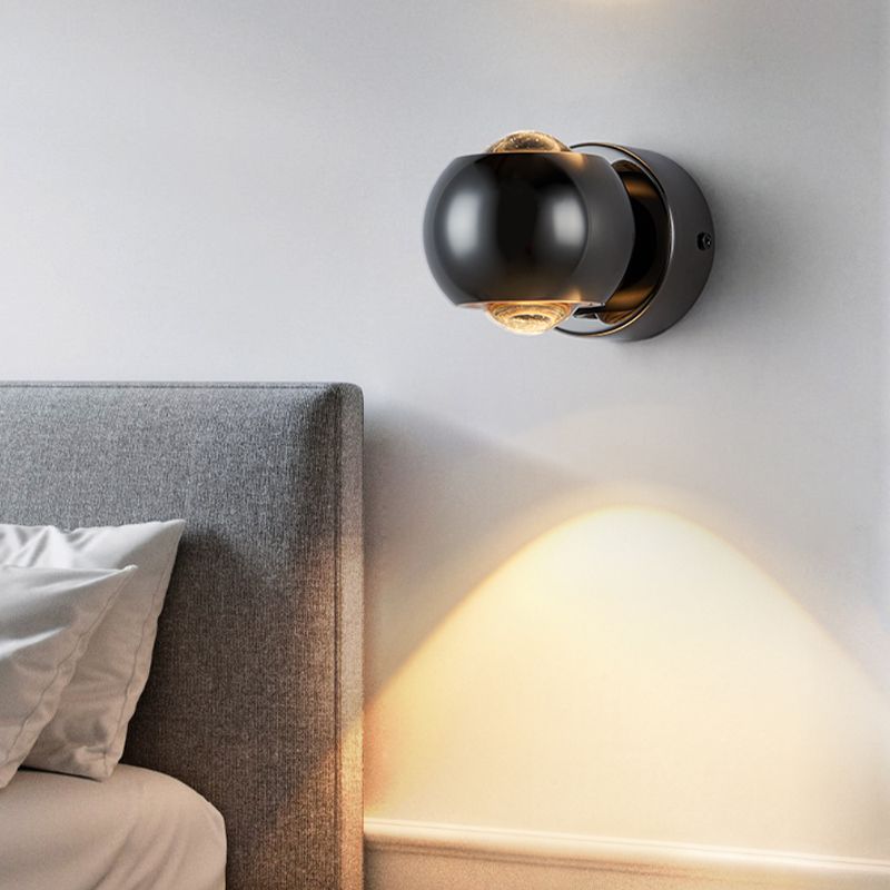 LED Modern Metal Wall Sconce Ball Shape Wall Light with Glass Shade for Bedroom