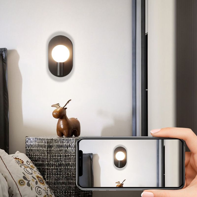 Solid Brass Wall Lamp Contemporary Black / Gold Wall Light with Glass Shade