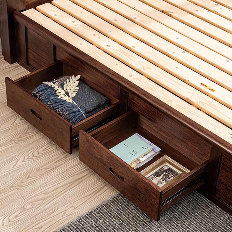 Solid Wood Walnut Standard Bed Lift Up Storage Bed Frame with Footboard