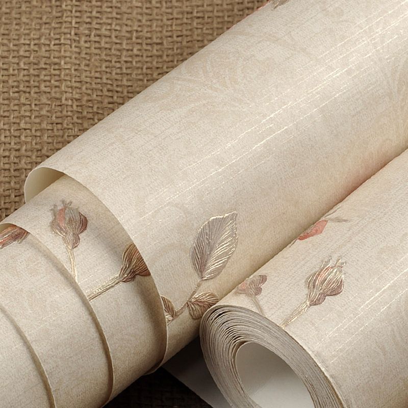 Country Peony Wallpaper Roll Light-Green Water Resistant Wall Covering for Bedroom