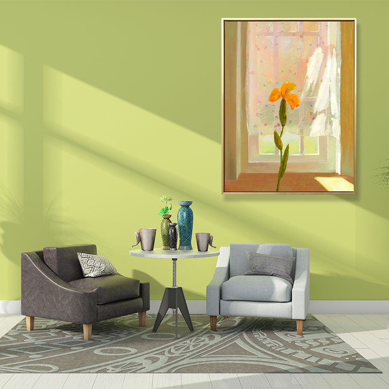 Canvas Textured Wall Decor Traditional Flowers by the Window Art Print in Pastel Color