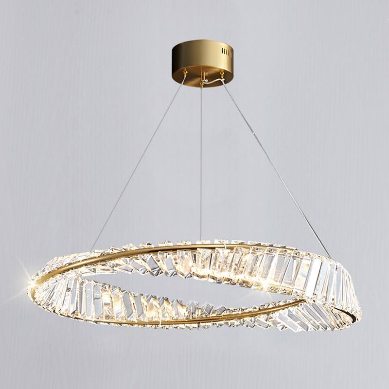 Modern Simple LED Hanging Pendant Light Crystal Circular Chandelier for Living Room