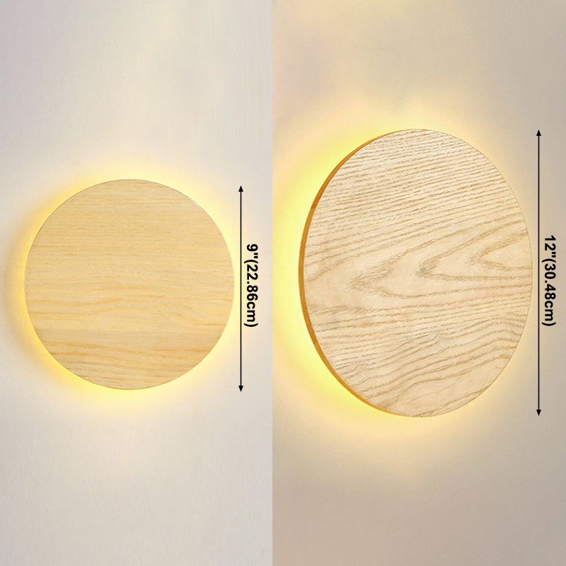 Nordic Style Wood Wall Light Round Shape 1 Light LED Wall Sconce for Bedroom