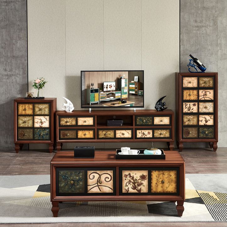 American Traditional Wooden Storage Chest Home Horizontal Chest with Drawers