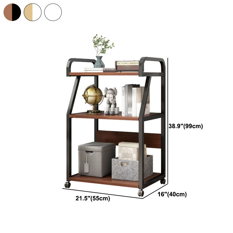 Industrial Etagere Bookshelf Steel Frame Manufactured Wood Shelf with Caster Wheels
