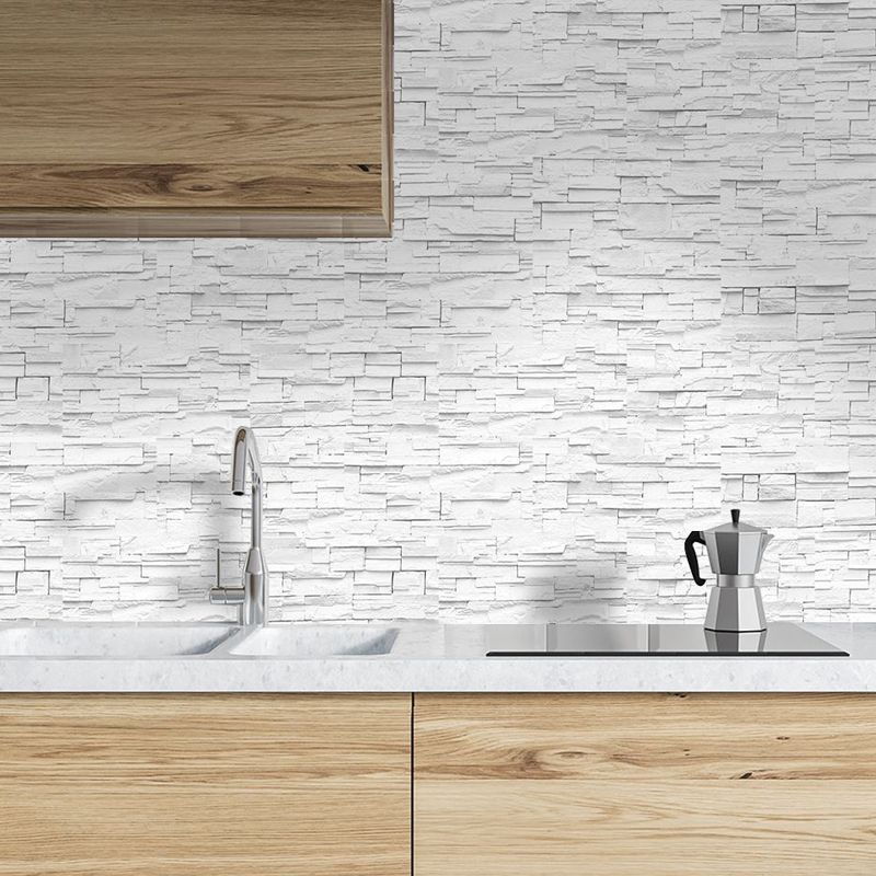 White Brick Wallpaper Panel Set Self-Sticking Simple Style Kitchen Wall Art, 8' L x 4" W