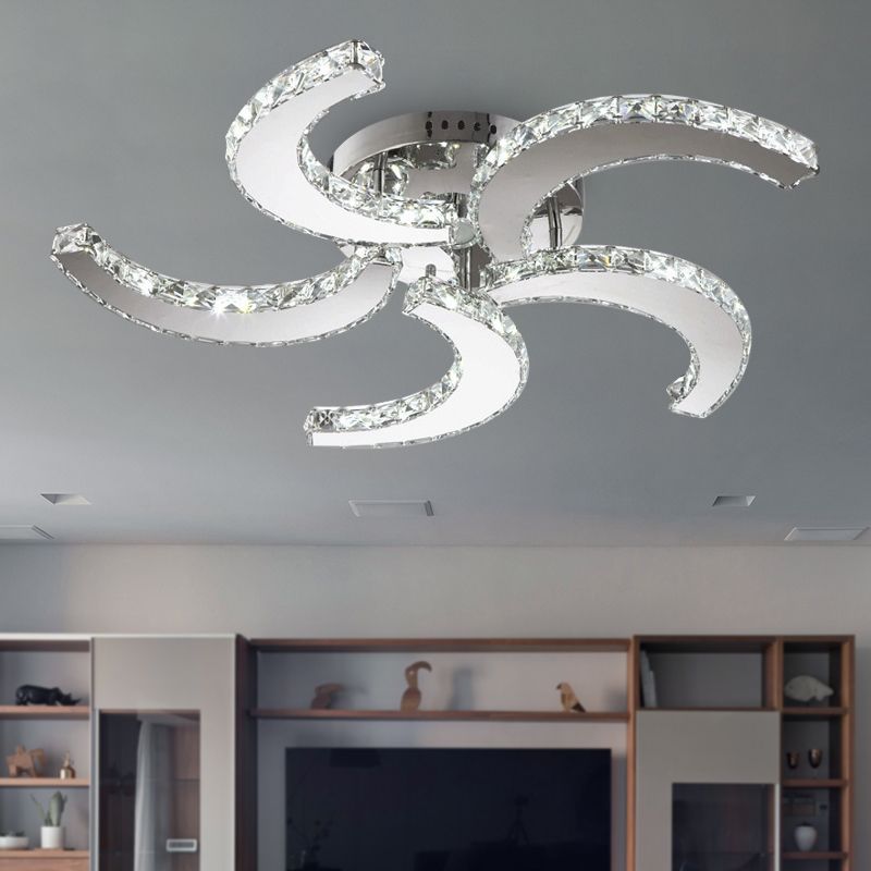 Luce semifulcata a 5 luci semplici a vento cristallo semifulto in cromo per camera da letto, calda/bianca/3 a colori