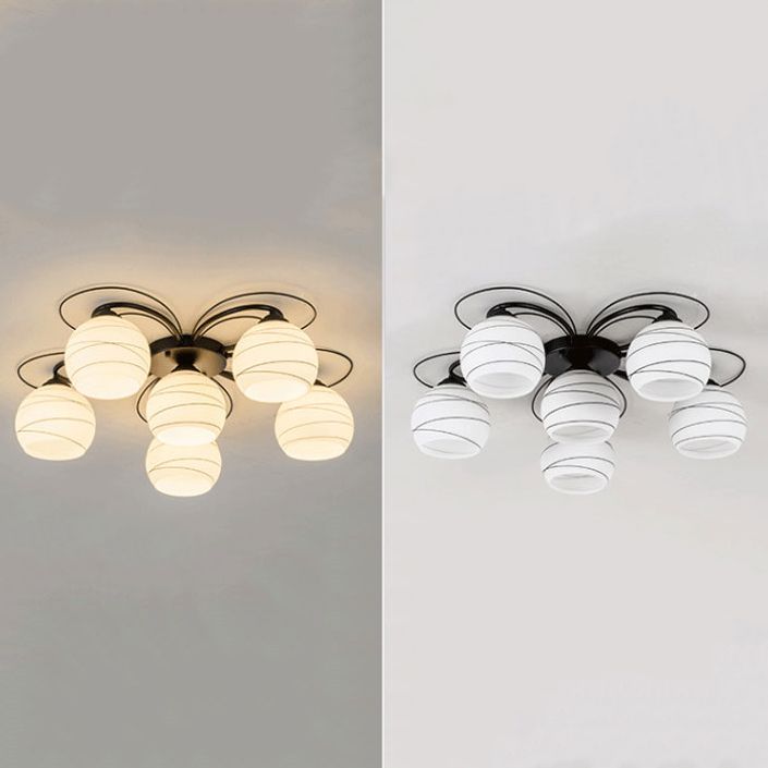 Black Metal Flush Ceiling Light Traditional Multi-Head Flush Mount Lamp with Glass Shade