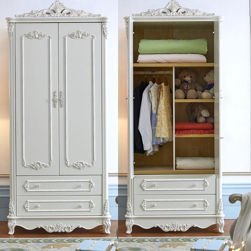French Country Wardrobe White Colour Solid Wood Wardrobe Closet with Drawers