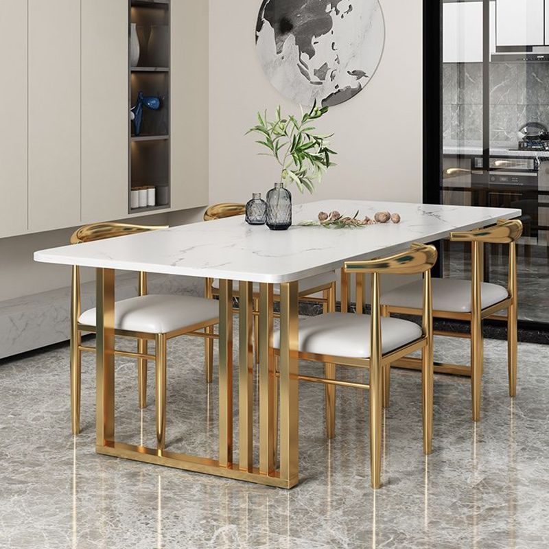 Glam Double Pedestal Dining Table Stone Table for Dining Room Kitchen