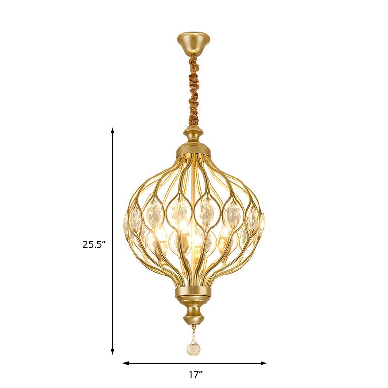 Modern Lantern Metal Pendant Light 4/5 Light Chandelier Light in Black/Brass with Faceted Crystal Accent