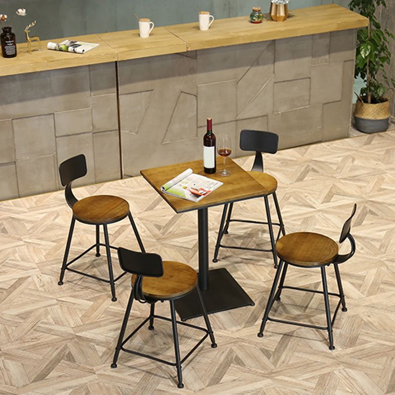 Industrial Pedestal Bistro Bar Table Solid Wood and Metal Base Bar Table