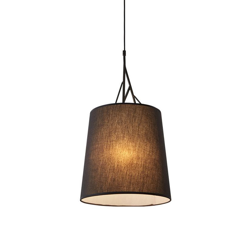 Hand Sewn Fabric Conic Pendant Lamp Nordic Single Black/White Hanging Ceiling Light with Twig Arm