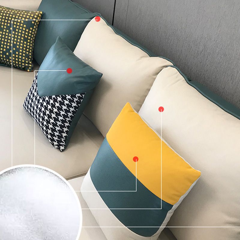 Blue and Cream Faux Leather Sectional Waterproof Sofa with Removable Cushions