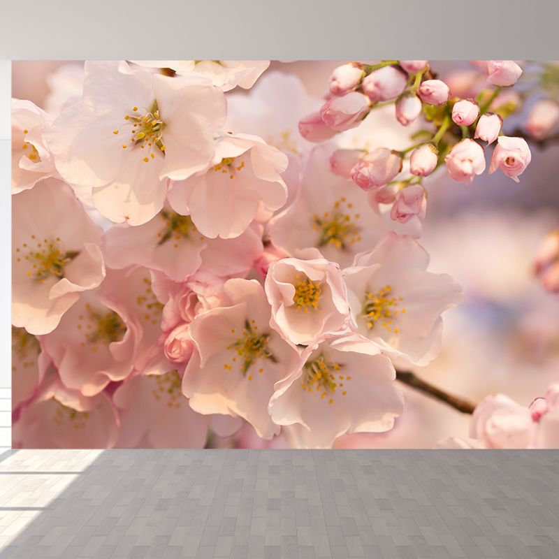 Contemporary Flower Print Mural Wallpaper White Living Room Wall Art, Custom Printed